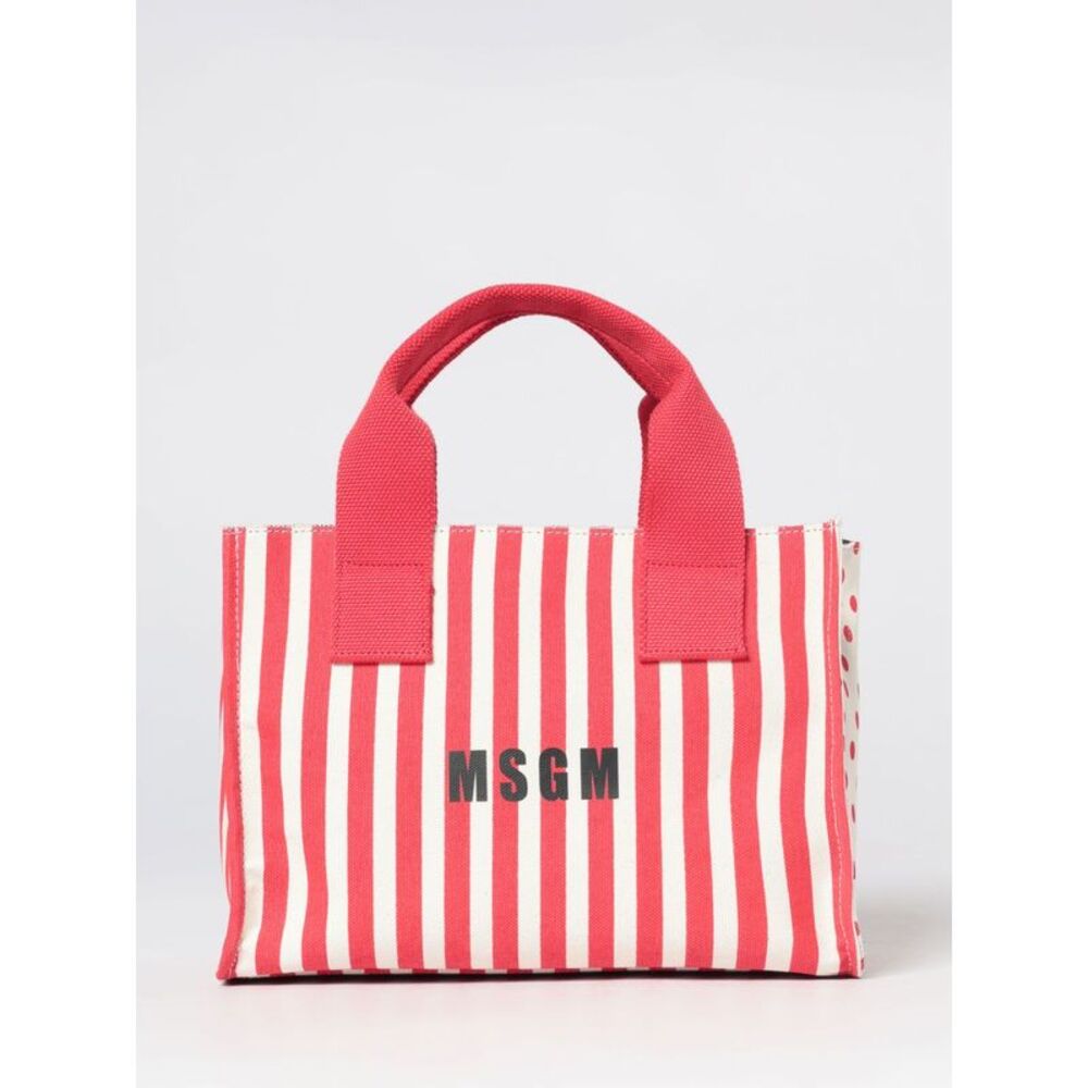 Striped And Polka-Dot Msgm Canvas Handbag With An Adjustable Shoulder Strap